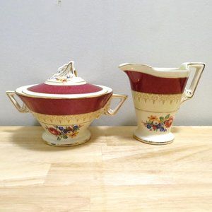 Creamer and Sugar Bowl Burleigh Ware Burgess & Leigh 5594 Burgundy Zenith Shape